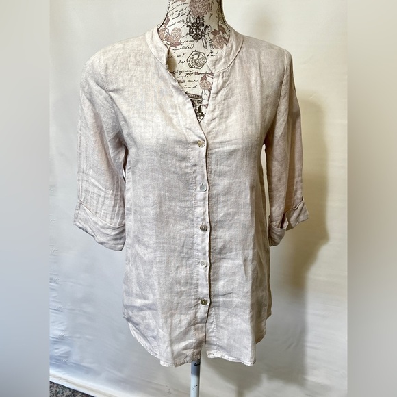 LUNGO L’ARNO Beige Linen long sleeve top size S. - Picture 9 of 13